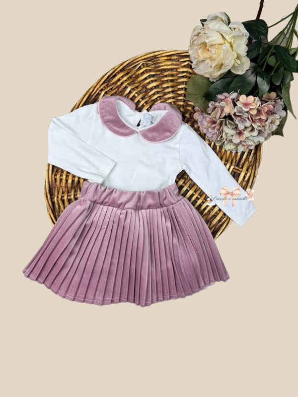 coordinato in velluto rosa